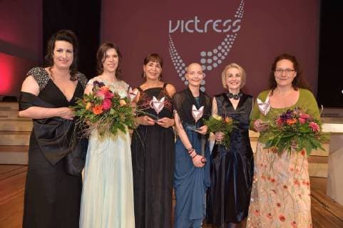 Sonja Fusati Organizer and all Victress Award winners 2018 at the 13 Victress Award iGALA n the UDK University of Arts in Berlin on 09 04 2018