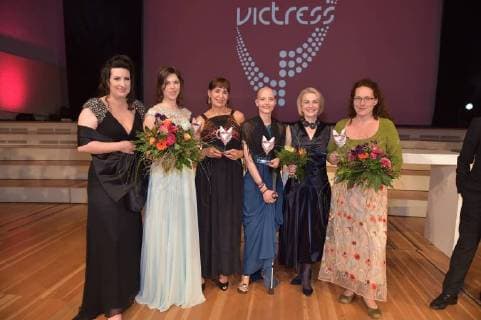 Sonja Fusati Organizer and all Victress Award winners 2018 at the 13 Victress Award iGALA n the UDK University of Arts in Berlin on 09 04 2018
