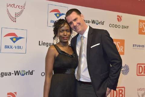 Andrej Hermlin with wife Joyce at the 13 Victress Award iGALA n the UDK University of Arts in Berlin on 09 04 2018