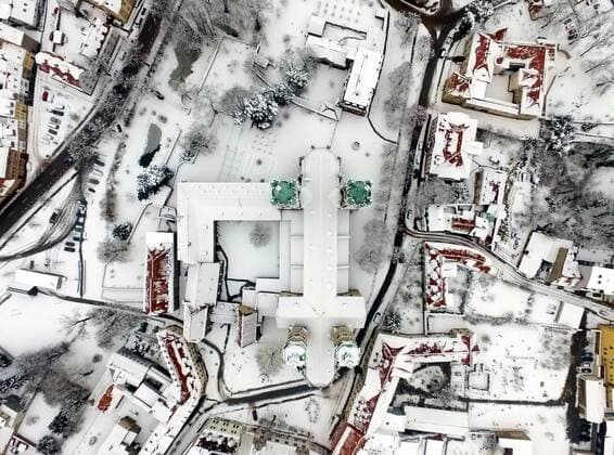 07 03 2018 Freyburg Unstrut Winter Snow Naumburg Naumburg Cathedral Saxony Anhalt Aerial photo Drone shot Drone image Drone shot City view Brand Placemark view Aerial view Saxony Anhalt Snow shovel