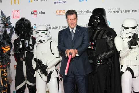 Dr Markus Soeder Bavarian State Premier German Computer Game Award 2018 in the coal bunker boiler house in Munich on 10 04 2018