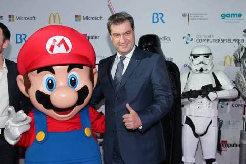 Dr Markus Soeder Bavarian State Premier German Computer Game Award 2018 in the coal bunker boiler house in Munich on 10 04 2018