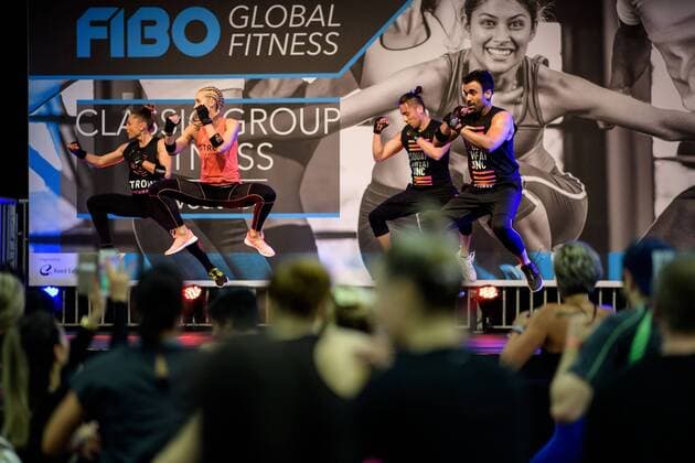 FIBO International Trade Fair for Fitness 12 04 2018 Zumbo Teacher on stage during the FIBO on 12 04 2018 Cologne NRW Germany Messe