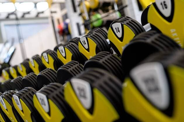 FIBO International Trade Fair for Fitness 12 04 2018 Free Dumbbells during FIBO at 12 04 2018 Köln NRW Germany Messe
