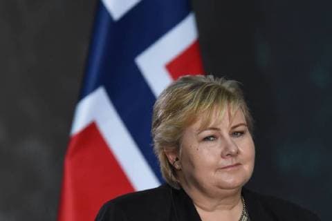 April 12, 2018 - Mexico City, Mexico - Prime Minister of Norway Erna Solberg seen speaking during a press conference on the theme of Energy at the National Palace in Mexico City. Mexico City Mexico - ZUMAs197 20180412_zaa_s197_096 Copyright: xCarlosxTischlerx