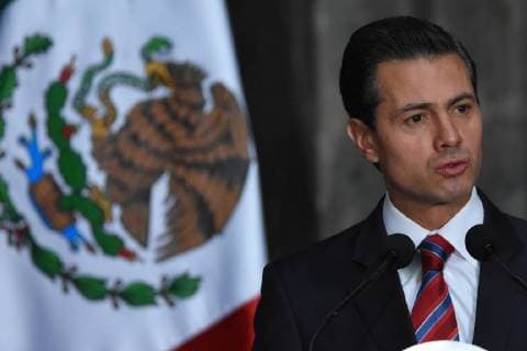 April 12, 2018 - Mexico City, Mexico - Mexico s President Enrique Pena Nieto seen speaking during the visit of Prime Minister of Norway Erna Solberg at a press conference on the theme of Energy at the National Palace in Mexico City. Mexico City Mexico - ZUMAs197 20180412_zaa_s197_097 Copyright: xCarlosxTischlerx
