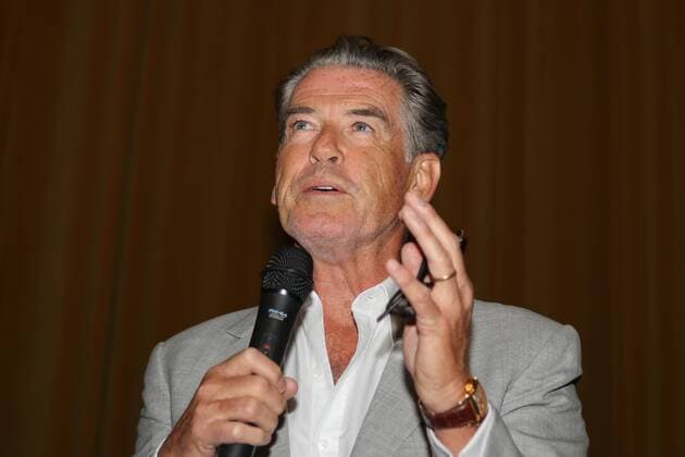 April 12, 2018 - Palm Springs, California, U.S. - Actor PIERCE BROSNAN closed the American Documentary Film Festival (Amdocs) with a documentary Poisoning Paradise which Pierce produced and his wife directed. The film deals with the toxic poisoning by experimental pesticides of the Hawaiian Island of Kauai where they live. The film and talk were held at the Camelot Theatres. Palm Springs U.S.  - ZUMA 20180412_mda_a07_103 Copyright: xDanexAndrewx