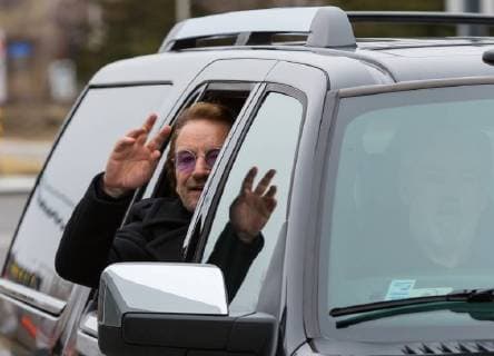 April 14, 2018 - Laval, Quebec, Canada - U2 lead singer BONO meeting his fans at Place Bell Arena. Fans waited up to 8-hrs in freezing temperatures to see their idol. U2 are based in Laval for the next two weeks rehearsing for their Experience + Innocence World Tour 2018 . Laval Canada  - ZUMA 20180414_mda_l128_032 Copyright: xPatricexLapointex