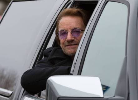 April 14, 2018 - Laval, Quebec, Canada - U2 lead singer BONO meeting his fans at Place Bell Arena. Fans waited up to 8-hrs in freezing temperatures to see their idol. U2 are based in Laval for the next two weeks rehearsing for their Experience + Innocence World Tour 2018 . Laval Canada  - ZUMA 20180414_mda_l128_031 Copyright: xPatricexLapointex