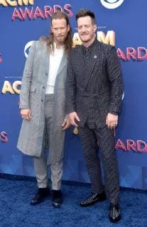 Brian Kelley (L) and Tyler Hubbard of Florida Georgia Line attend the 53rd annual Academy of Country Music Awards held at MGM Grand Garden Arena in Las Vegas, Nevada on April 15, 2018. The show will be telecast live on CBS.  LAV20180415227 JIMxRUYMEN