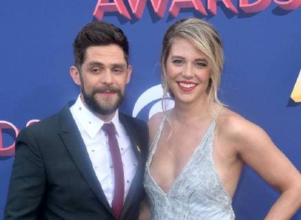 Singer Thomas Rhett (L) and Lauren Akins attend the 53rd annual Academy of Country Music Awards held at MGM Grand Garden Arena in Las Vegas, Nevada on April 15, 2018. The show will be telecast live on CBS.  LAV20180415282 JIMxRUYMEN