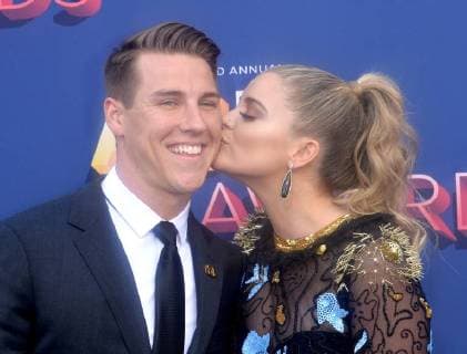 Alex Hopkins (L) and singer Lauren Alaina attend the 53rd annual Academy of Country Music Awards held at MGM Grand Garden Arena in Las Vegas, Nevada on April 15, 2018. The show will be telecast live on CBS.  LAV20180415210 JIMxRUYMEN