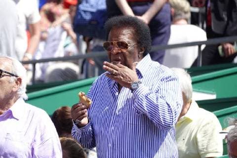 German pop singer Roberto Blanco as a spectator in a box at the Court Rainier III at the ATP World Tour Tennis Tournament Rolex Monte Carlo Masters Principality of Monaco Mediterranean Sea