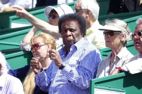 German pop singer Roberto Blanco as a spectator in a box at the Court Rainier III at the ATP World Tour Tennis Tournament Rolex Monte Carlo Masters Principality of Monaco Mediterranean Sea