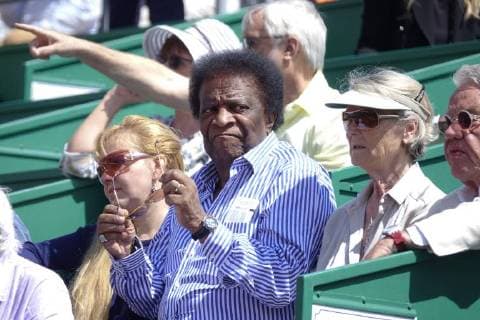 German pop singer Roberto Blanco as a spectator in a box at the Court Rainier III at the ATP World Tour Tennis Tournament Rolex Monte Carlo Masters Principality of Monaco Mediterranean Sea