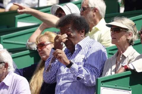 German pop singer Roberto Blanco as a spectator in a box at the Court Rainier III at the ATP World Tour Tennis Tournament Rolex Monte Carlo Masters Principality of Monaco Mediterranean Sea