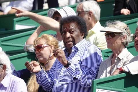 German pop singer Roberto Blanco as a spectator in a box at the Court Rainier III at the ATP World Tour Tennis Tournament Rolex Monte Carlo Masters Principality of Monaco Mediterranean Sea