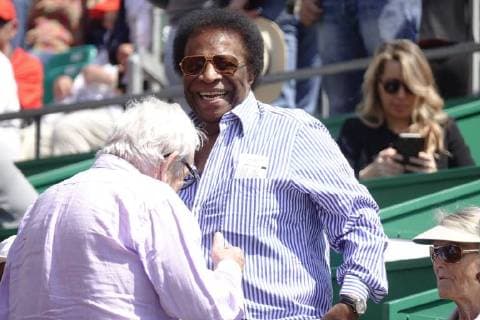 German pop singer Roberto Blanco as a spectator in a box at the Court Rainier III at the ATP World Tour Tennis Tournament Rolex Monte Carlo Masters Principality of Monaco Mediterranean Sea