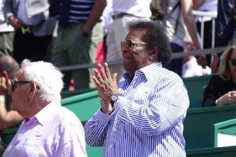 German pop singer Roberto Blanco as a spectator in a box at the Court Rainier III at the ATP World Tour Tennis Tournament Rolex Monte Carlo Masters Principality of Monaco Mediterranean Sea