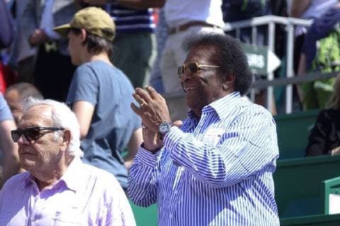 German pop singer Roberto Blanco as a spectator in a box at the Court Rainier III at the ATP World Tour Tennis Tournament Rolex Monte Carlo Masters Principality of Monaco Mediterranean Sea