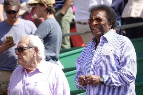 German pop singer Roberto Blanco as a spectator in a box at the Court Rainier III at the ATP World Tour Tennis Tournament Rolex Monte Carlo Masters Principality of Monaco Mediterranean Sea