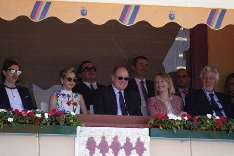 Prince Albert II of Monaco with daughter Jazmin Grace Grimaldi and her boyfriend Ian Mellenkamp at the Princes Lodge in the Monte Carlo Country Club at the Rolex Monte Carlo Masters 1000 ATP World Tour tennis tournament