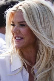 Swedish fashion model Victoria Silvstedt in a box at Court Rainier III in the Monte Carlo Country Club at the Rolex Monte Carlo Masters 1000 ATP World Tour tennis tournament