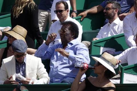 German pop singer Roberto Blanco as a spectator in a box at Court Rainier III at the Monte Carlo Country Club at the Rolex Monte Carlo Masters 1000 ATP World Tour tennis tournament
