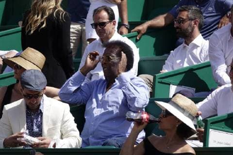 German pop singer Roberto Blanco as a spectator in a box at Court Rainier III at the Monte Carlo Country Club at the Rolex Monte Carlo Masters 1000 ATP World Tour tennis tournament