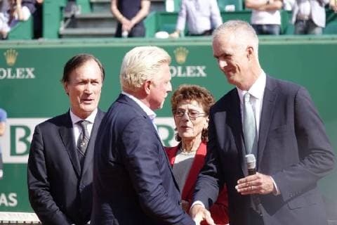 Ceremony on the Court Rainier III of the Monte Carlo Country Club on the occasion of the handing over of the ring of the Hall of Famer to the former German tennis player Boris Becker as part of the Rolex Monte Carlo ATP World Tour Masters 1000 tennis tournament