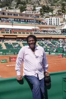 Portrait of German pop singer Roberto Blanco at Court Rainier III in the Monte Carlo Country Club at the tennis tournament Rolex Monte Carlo Masters 1000 of the ATP World Tour Principality of Monaco