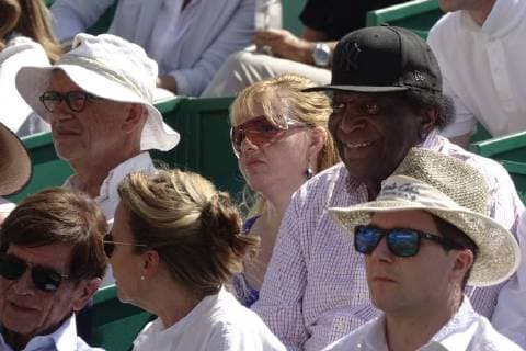 German pop singer Roberto Blanco with wife Luzandra Strasbourg as a spectator at Court Rainier III at Monte Carlo Country Club at the tennis tournament Rolex Monte Carlo Masters 1000 of the ATP World Tour Principality of Monaco