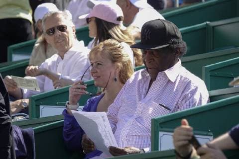 German pop singer Roberto Blanco with wife Luzandra Strasbourg as a spectator at Court Rainier III at Monte Carlo Country Club at the tennis tournament Rolex Monte Carlo Masters 1000 of the ATP World Tour Principality of Monaco