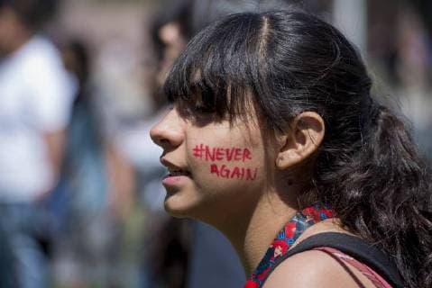 April 20, 2018 - Phoenix, Arizona, U.S - Empower College Prep sophomore ALEJANDRA ZAMBRANO participates in a protest against gun violence, at the state capitol in Phoenix, Arizona. The protest, one of many nationwide, was scheduled to coincide with the 19th anniversary of the 1999 school shooting at Columbine High School in Colorado. Phoenix U.S. - ZUMAm192 20180420_zap_m192_015 Copyright: xBenxMoffatx