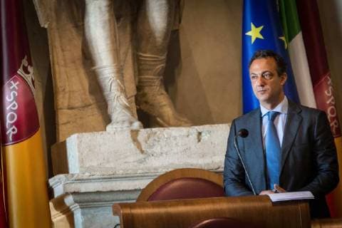 April 21, 2018 - Rome, Lazio, Italy - the President of the Capitoline Assembly Marcello De Vito during the celebration ceremony for the 2771st Christmas in Rome. The celebrations were launched by the Mayor of Rome Virginia Raggi and the President of the Capitoline Assembly Marcello De Vito. Also present were the Deputy Mayor with responsibility for Cultural Growth, Luca Bergamo, the Councillor for Person, School and Community Solidarity, Laura Baldassarre, .The Mayor Virginia Raggi awarded Gigi Proietti the Premio Cultori di Roma 2018 , promoted by the Istituto nazionale di Studi Romani and intended for personalities who have distinguished themselves in their studies and works on Rome.on April 21, 2018 in Rome, Italy Rome Italy - ZUMAn230 20180421_zaa_n230_664 Copyright: xAndreaxRonchinix
