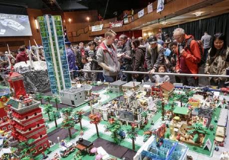 (180421) -- VANCOUVER, April 21, 2018 -- People view LEGO miniature town at the BrickCan LEGO convention in Vancouver, Canada, April 21, 2018. About 200 LEGO builders across the world showcased more than 6,000 pieces of creations at the annual BrickCan event which is claimed to be Canada s largest public LEGO fan convention. ) CANADA-VANCOUVER-LEGO-EXHIBITION LiangxSen 