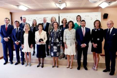Spanish Queen Sofia (C) accompanied by Paloma O Shea (C-L) and President of Banco Santander Ana Patricia Botin (C-R) upon her arrival at the 4th Meeting of International High Music School Reina Sofia, in Madrid, Spain, 22 April 2018. 4th Meeting of International High Music School Reina Sofia !ACHTUNG: NUR REDAKTIONELLE NUTZUNG!  Copyright: xMARISCALx GRAF014 20180422-636600267371591336