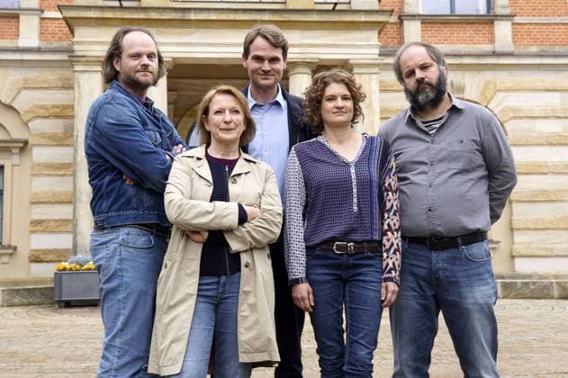 Andreas Leopold Schadt Dagmar Manzel Fabian Hinrichs Eli Wasserscheid and Matthias Egersdörfer at the photo shoot on the set of the ARD crime thriller Tatort A day like anybody else at the Bayreuth Festspielhaus Bayreuth 23 04 2018 Foto:xR.xWagnerx xFuturexImage