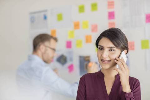 Businesswoman in office on the phone model released Symbolfoto property released  ZEF15030