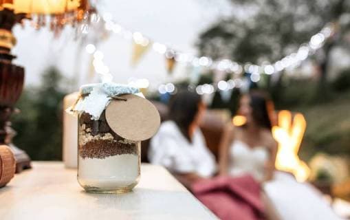 Close-up of wedding gift jar with ingredients to make homemade chocolate cookies model released Symbolfoto property released  DAPF00929