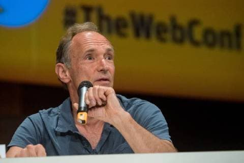 April 26, 2018 - Lyon, France - Tim Berners-Lee (inventor of the World Wide Web), Antoine Bordes (director of the European center for research in AI of Facebook), Vinton Cerf (Google, co-creator of TCP IP and co-founder of Internet Society), Kira Radinsky (Director of Data Science Ebay) and Ruhi Sarikaya (Director of Applied Sciences Amazon Alexa) participated in the roundtable: AI and the future of the Web and the Internet Lyon France  - ZUMAn230 20180426_zaa_n230_555 Copyright: xNicolasxLiponnex