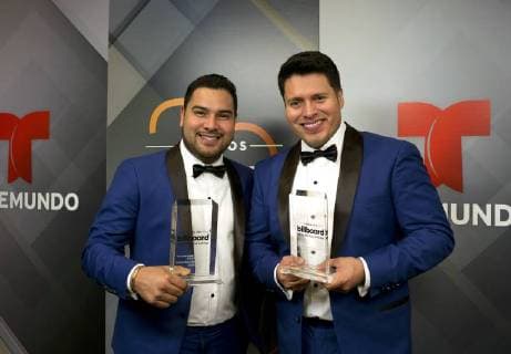 Two of the members of the MS Band pose with their awards in the press room of the Billboard Latin Music Awards 2018 at the Mandalay Bay resort in Las Vegas, Nevada, United States, 26 April 2018. Billboard Latin Music Awards 2018 !ACHTUNG: NUR REDAKTIONELLE NUTZUNG!  Copyright: xArmandoxArorizox BIL13 20180427-636604082491844576