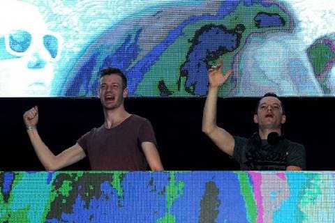 But disturbed Geil at the Love Music Festival on 29 04 2018 in the Turbinenhalle in Oberhausen The DJ Duo Annoyed but Geil Marcel Stephaan left Nico Wendel right at the Love Music Festival in the Turbinenhalle in Oberhausen on the stage xJFx