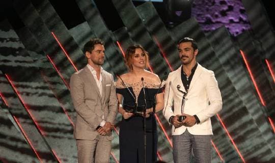 Mexican actor Gerardo Mendez (L), Spanish actress Blanca Suarez, and Dominican actor Shalim Ortiz (R) announce the nominees to the Best First Fiction Work during the 5th edition of the Platino Awards held in Playa del Carmen, Mexico, 29 April 2018 (issued 30 April 2018). Platino Awards !ACHTUNG: NUR REDAKTIONELLE NUTZUNG!  Copyright: xSTRx GRAF5769 20180430-636606736427543628