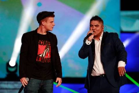 Mexican rapper Akzino (R) and Spanish rapper Arkano (L) perform at the awarding ceremony of the 5th edition of the Platino Awards held in Playa del Carmen, Mexico, 29 April 2018 (issued 30 April 2018). Platino Awards !ACHTUNG: NUR REDAKTIONELLE NUTZUNG!  Copyright: xJOSExMENDEZx GRAF5804 20180430-636606756681842394