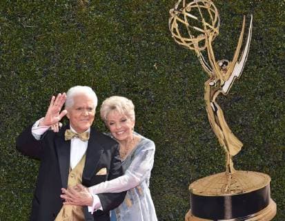 Bill Hayes (L) and Susan Seaforth Hayes arrive on the red carpet for the 45th Annual Daytime Emmy Awards at the Pasadena Civic Auditorium in Pasadena, California on April 29, 2018.  LAP201804291046 CHRISxCHEW