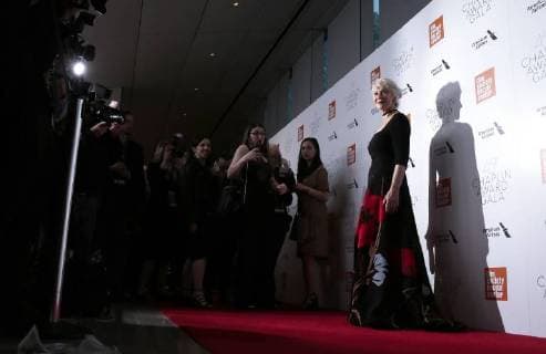 Helen Mirren arrives on the red carpet at the 45th Chaplin Award Gala at Alice Tully Hall in Lincoln Center on April 30, 2018 in New York City.  NYP20180430153 JOHNxANGELILLO