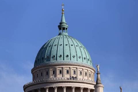 Visitors on the dome of the Nikolaikirche in Potsdam 4 May 2018 Nikolaikirche in Potsdam