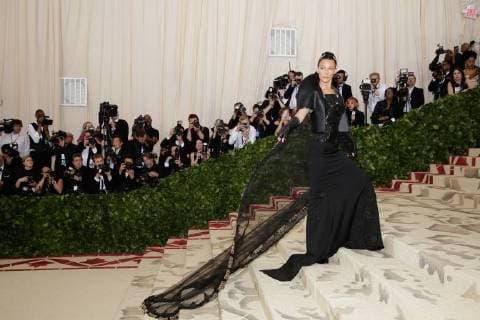 Bella Hadid arrives on the red carpet at The Metropolitan Museum of Art s Costume Institute Benefit Heavenly Bodies: Fashion and the Catholic Imagination at Metropolitan Museum of Art in New York City on May 7, 2018.  NYP20180507299 JOHNxANGELILLO