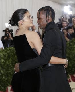 Kylie Jenner and Travis Scott arrive on the red carpet at The Metropolitan Museum of Art s Costume Institute Benefit Heavenly Bodies: Fashion and the Catholic Imagination at Metropolitan Museum of Art in New York City on May 7, 2018.  NYP20180507769 JOHNxANGELILLO
